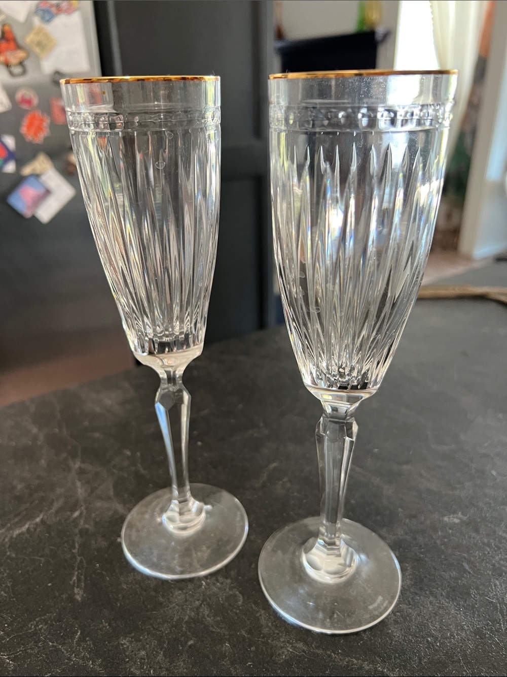 A pair of Waterford Crystal Hanover GOLD Rim Wine Glass